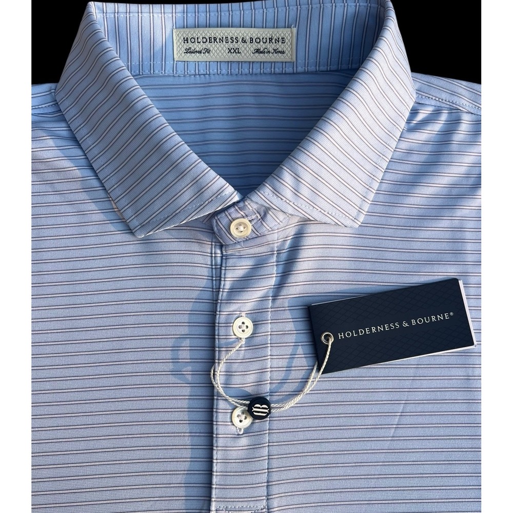 Holderness & Bourne The Nixon Men's Golf Polo Skye/Aberdeen Blue/White Size 2XL